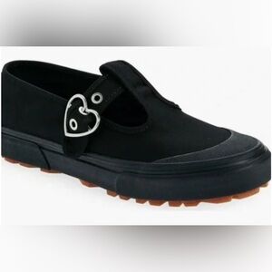 New Black Vans Mary Jane canvas Sneakers With Heart Buckle Womens Size 5.5